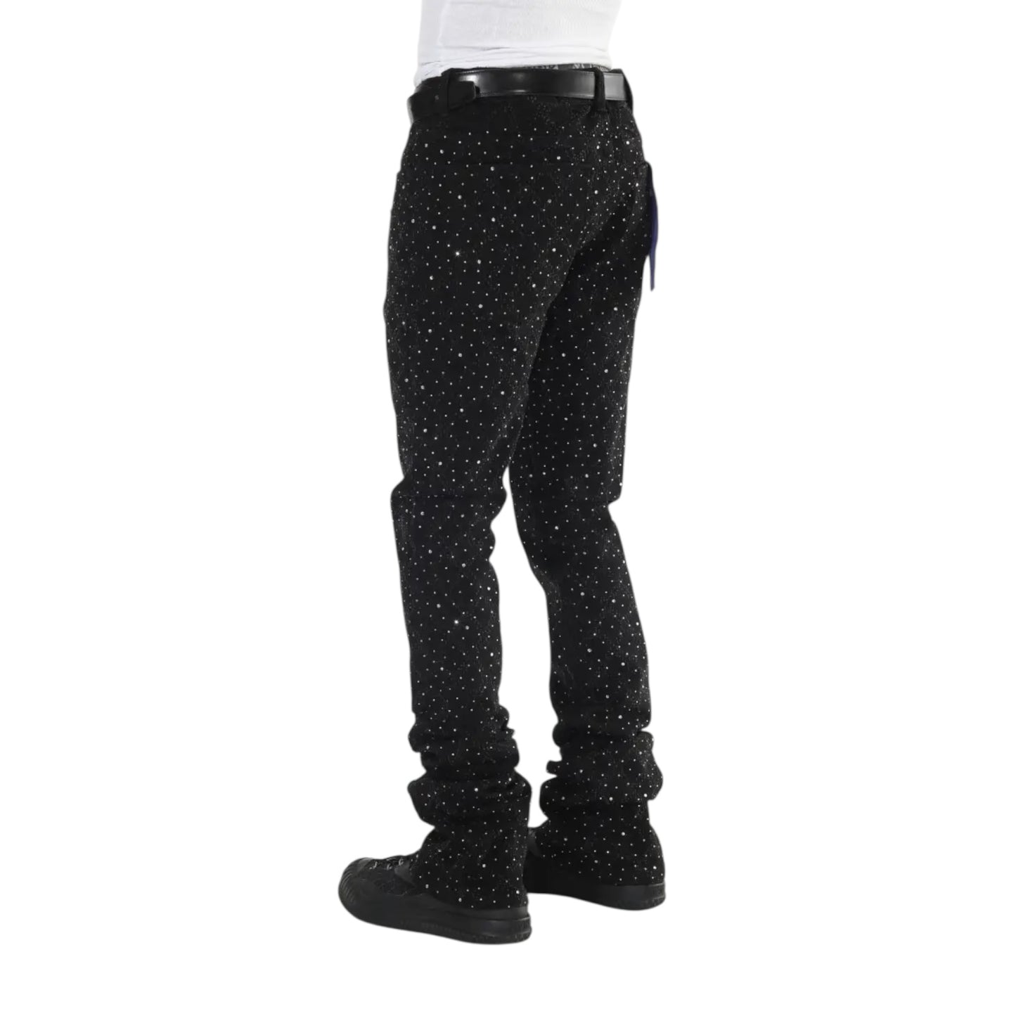 Black Rhinestone Covered Stacked Flare
