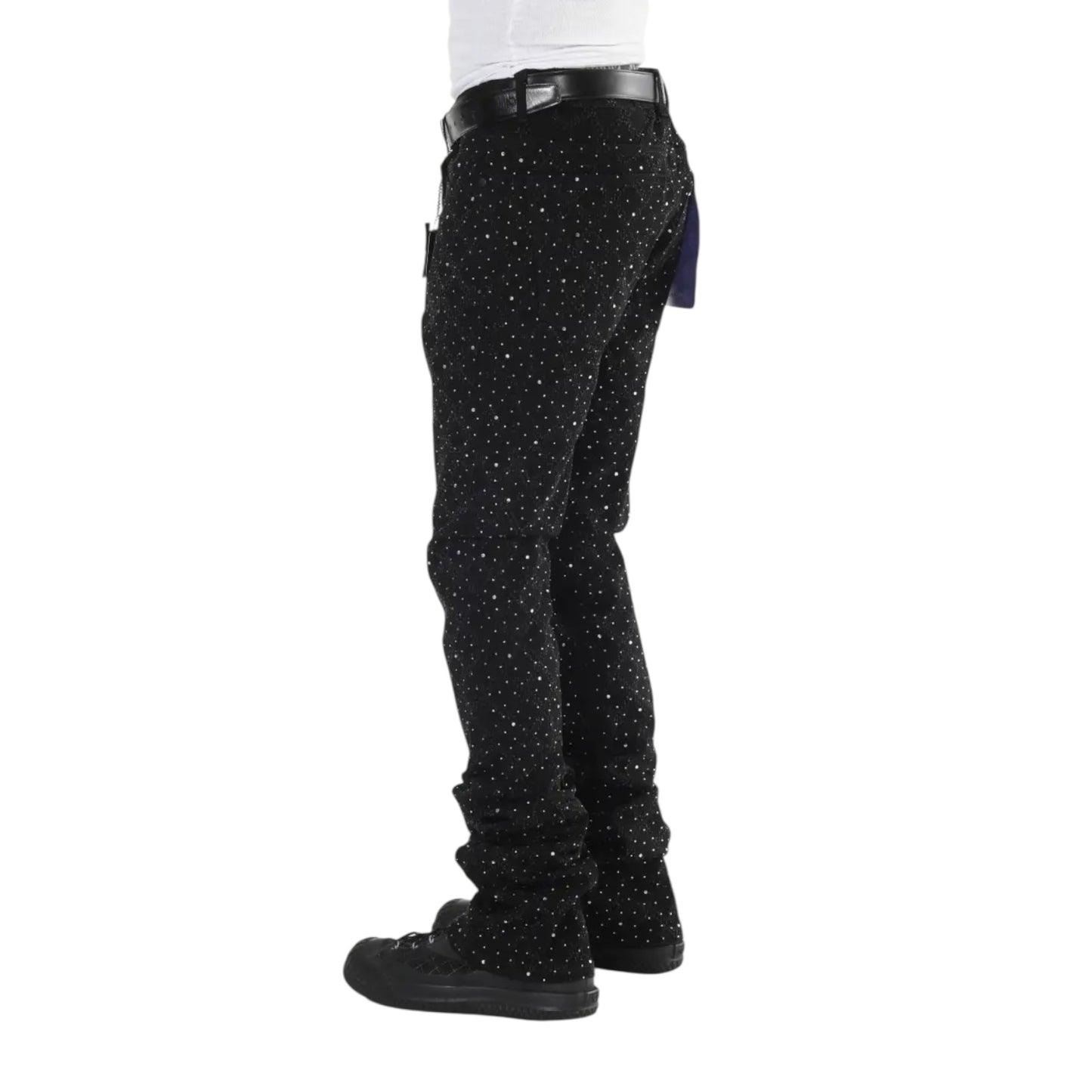 Black Rhinestone Covered Stacked Flare