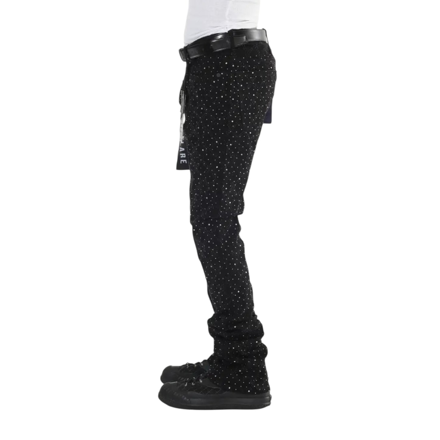 Black Rhinestone Covered Stacked Flare