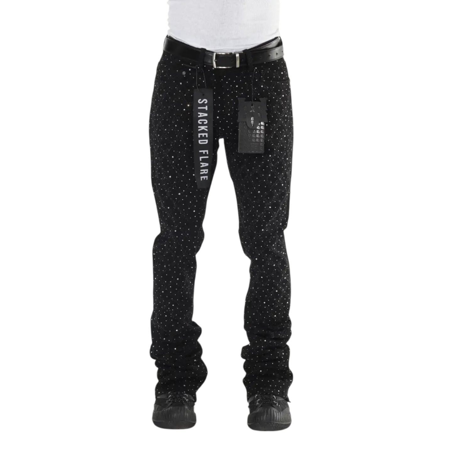 Black Rhinestone Covered Stacked Flare